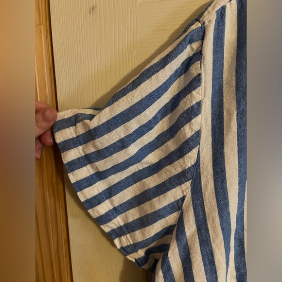 AVA VIV plus size top, size 2X, blue, white stripes, front tie knot - Picture 3 of 6